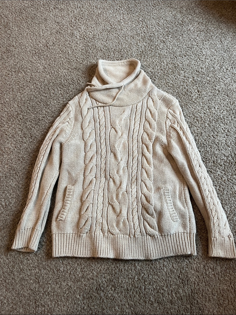 L.L. Bean Cream Cable Knit Turtleneck Sweater